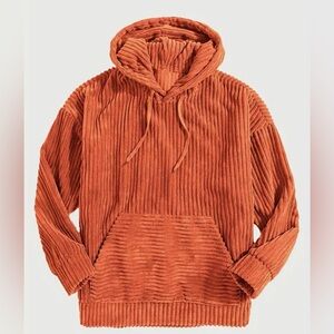 Ribbed Velour Hoodie in Orange Size Medium